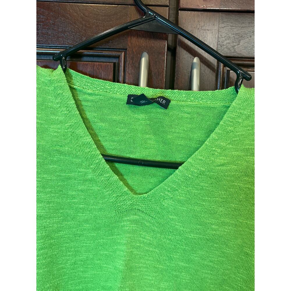 Eileen Fisher Women's Lime Green Linen/Cotton Slub Vneck Sweater Size XL - Picture 3 of 10